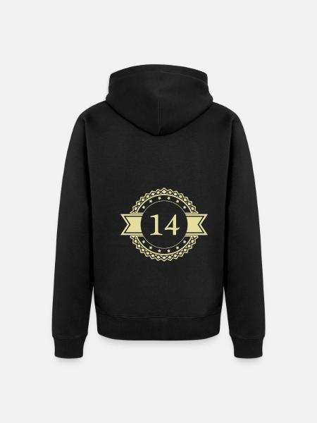 14 Number Emblem - Unisex Premium Organic Zip Hoodie - black