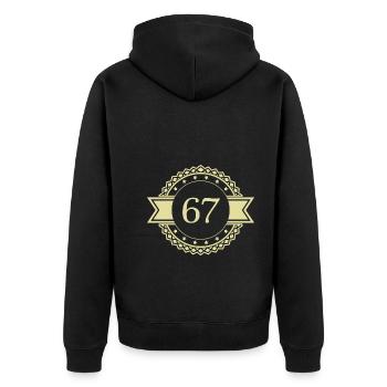 67 Number Emblem - Unisex Premium Organic Zip Hoodie - black - Back - Nico (187cm)