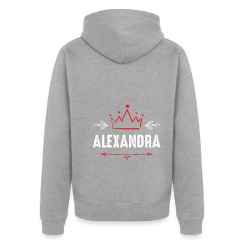 Alexandra - Unisex Premium Bio Zip Hoodie - Grau meliert - Hinten - Nico (187cm)