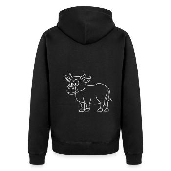 Kuh Comic Tier - Unisex Premium Bio Zip Hoodie - Schwarz - Hinten - Nico (187cm)