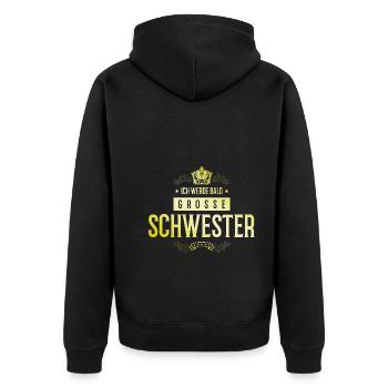 Ich werde Bald Schwester - Unisex Premium Bio Zip Hoodie - Schwarz - Hinten - Nico (187cm)