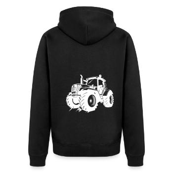 Traktor Bauer Farmer Symbol - Unisex Premium Bio Zip Hoodie - Schwarz - Hinten - Nico (187cm)