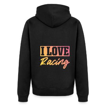 Ich liebe Rennen - Unisex Premium Bio Zip Hoodie - Schwarz - Hinten - Nico (187cm)