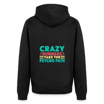 Running Crazy Runners Marathon Runner - Unisex Premium Bio Zip Hoodie - Schwarz - Hinten - Nico (187cm)