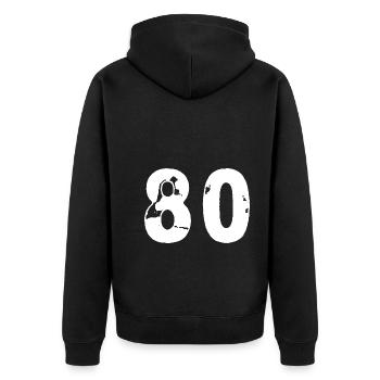 80 Zahl Trikot - Unisex Premium Bio Zip Hoodie - Schwarz - Hinten - Nico (187cm)