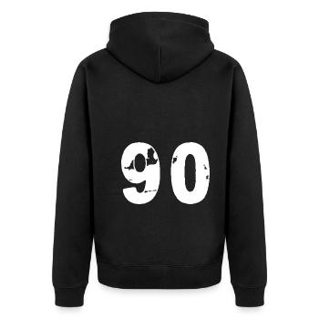 90 Zahl Trikot - Unisex Premium Bio Zip Hoodie - Schwarz - Hinten - Nico (187cm)