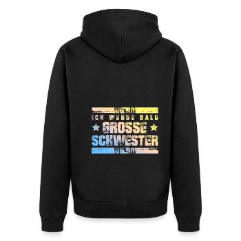 Ich werde Bald Schwester - Unisex Premium Bio Zip Hoodie - Schwarz - Hinten - Nico (187cm)