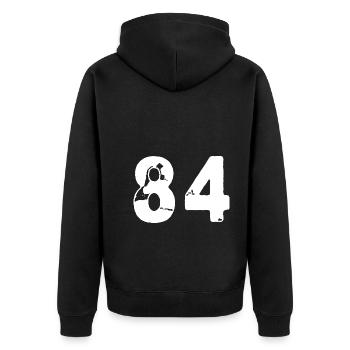 84 Maillot numéro - Veste à capuche bio Premium Unisexe - noir - Dos - Nico (187cm)