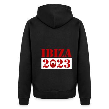 Ibiza 2023 - Unisex Premium Bio Zip Hoodie - Schwarz - Hinten - Nico (187cm)