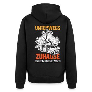 Camping Unterwegs und doch Zuhause - Unisex Premium Bio Zip Hoodie - Schwarz - Hinten - Nico (187cm)