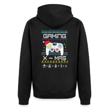 Gamer Weihnachtsoutfit Gaming X-MAS - Unisex Premium Bio Zip Hoodie - Schwarz - Hinten - Nico (187cm)