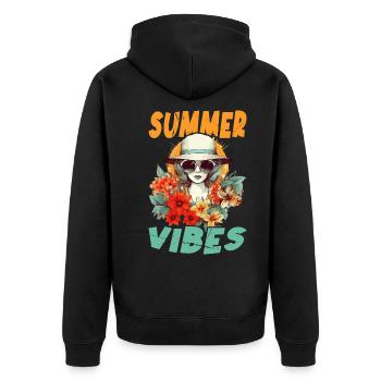 Sommer Frau Sonnenbrille Hut Blumen Sonne Vintage - Unisex Premium Bio Zip Hoodie - Schwarz - Hinten - Nico (187cm)