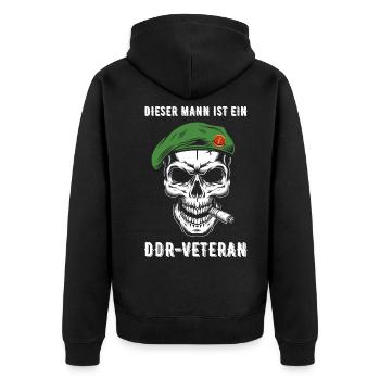 DDR Veteran Soldat NVA Geschenk - Unisex Premium Bio Zip Hoodie - Schwarz - Hinten - Nico (187cm)