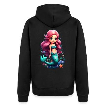 Adorable sirène chibi aux cheveux roses - Veste à capuche bio Premium Unisexe - noir - Dos - Nico (187cm)
