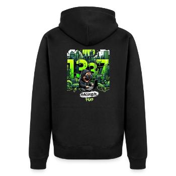 Cyber Pug: The Hacker Pug - Unisex Premium Organic Zip Hoodie - black - Back - Nico (187cm)