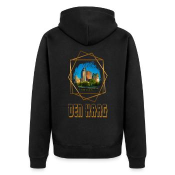 Den Haag Niederlande Holland Skyline Stadt Gold - Unisex Premium Bio Zip Hoodie - Schwarz - Hinten - Nico (187cm)