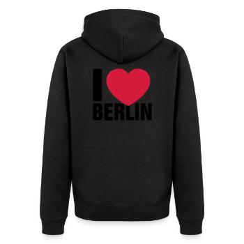 I love Berlin! - Unisex Premium Bio Zip Hoodie - Schwarz - Hinten - Nico (187cm)