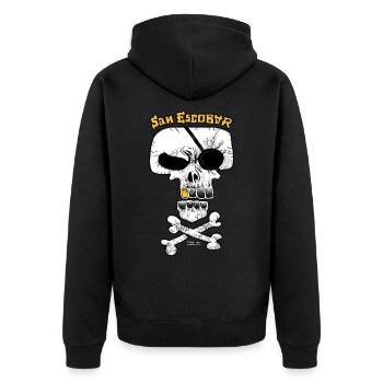 SAN ESCOBAR - Pirate Flag / Skull - Unisex Premium Organic Zip Hoodie - black - Back - Nico (187cm)