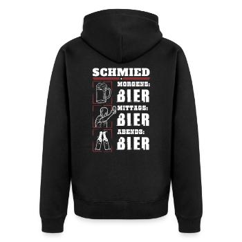 Mein Tagesablauf als Schmied - Unisex Premium Bio Zip Hoodie - Schwarz - Hinten - Nico (187cm)