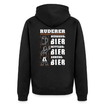 Mein Tagesablauf als Ruderer - Unisex Premium Bio Zip Hoodie - Schwarz - Hinten - Nico (187cm)