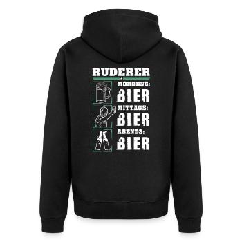 Mein Tagesablauf als Ruderer - Unisex Premium Bio Zip Hoodie - Schwarz - Hinten - Nico (187cm)