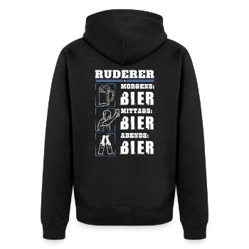 Mein Tagesablauf als Ruderer - Unisex Premium Bio Zip Hoodie - Schwarz - Hinten - Nico (187cm)