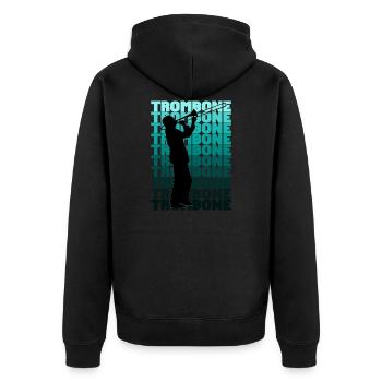 Trombone - Unisex Premium Bio Zip Hoodie - Schwarz - Hinten - Nico (187cm)