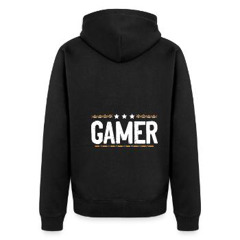 Gamer Beruf - Unisex Premium Bio Zip Hoodie - Schwarz - Hinten - Nico (187cm)