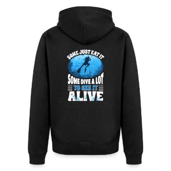 Inspirierender Taucher Spruch - Unisex Premium Bio Zip Hoodie - Schwarz - Hinten - Nico (187cm)