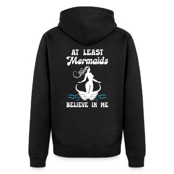 At Least Mermaids Believe in Me - Unisex Premium Bio Zip Hoodie - Schwarz - Hinten - Nico (187cm)