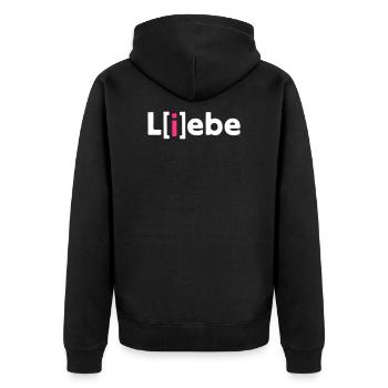 Liebe L(i)ebe L[i]ebe Love | Valentinstag Geschenk - Unisex Premium Bio Zip Hoodie - Schwarz - Hinten - Nico (187cm)