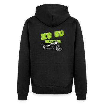Zündapp Krad KS 50 Watercooled Vintage - Unisex Premium Bio Zip Hoodie - Schwarz - Hinten - Nico (187cm)