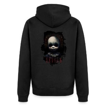 Horror Puppe - Unisex Premium Bio Zip Hoodie - Schwarz - Hinten - Nico (187cm)