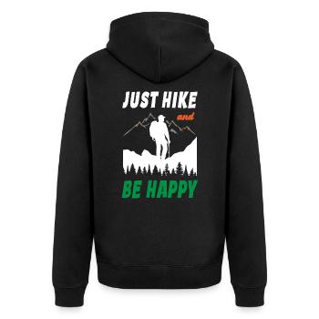 Just Hike And Be Happy - Unisex Premium Bio Zip Hoodie - Schwarz - Hinten - Nico (187cm)