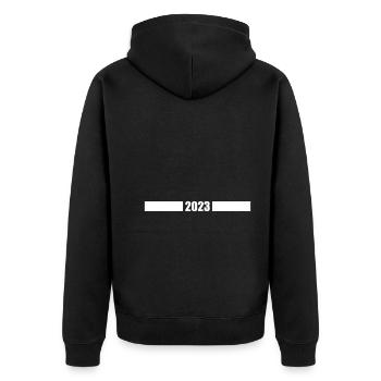 2023 Jahr - Unisex Premium Bio Zip Hoodie - Schwarz - Hinten - Nico (187cm)