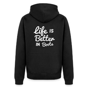 Life is better in boots - Unisex Premium Organic Zip Hoodie - black - Back - Nico (187cm)
