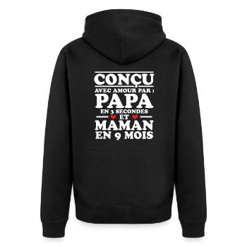Conçu avec amour par papa et maman en 9 mois - Veste à capuche bio Premium Unisexe - noir - Dos - Nico (187cm)