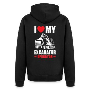 I Love Excavator Operator - Unisex Premium Bio Zip Hoodie - Schwarz - Hinten - Nico (187cm)