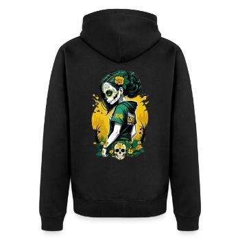 Sugar Skull Girl with Green Hair & Flowered Skull - Unisex Premium Organic Zip Hoodie - black - Back - Nico (187cm)