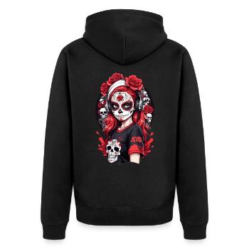 Sugar Skull Girl with Red Hair and White Headband - Unisex Premium Organic Zip Hoodie - black - Back - Nico (187cm)