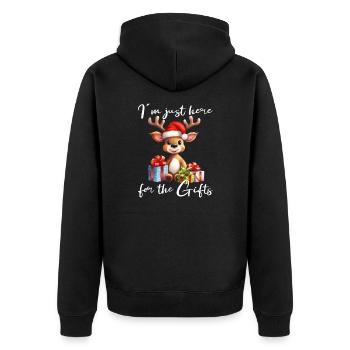 I`m just here for the Gifts - Unisex Premium Bio Zip Hoodie - Schwarz - Hinten - Nico (187cm)