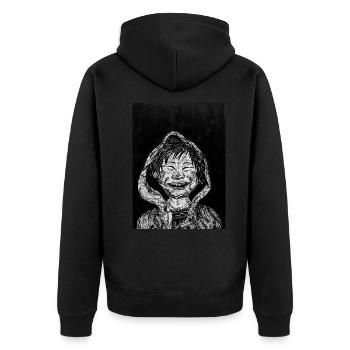 "Smile" - Drawing (Black and White) - Unisex Premium Organic Zip Hoodie - black - Back - Nico (187cm)