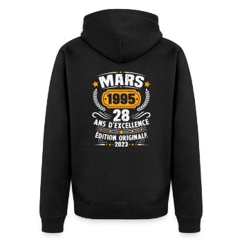Cadeau D'anniversaire 28 Ans Mars 1995 Vintage - Veste à capuche bio Premium Unisexe - noir - Dos - Nico (187cm)