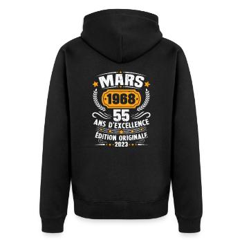Cadeau D'anniversaire 55 Ans Mars 1968 Vintage - Veste à capuche bio Premium Unisexe - noir - Dos - Nico (187cm)