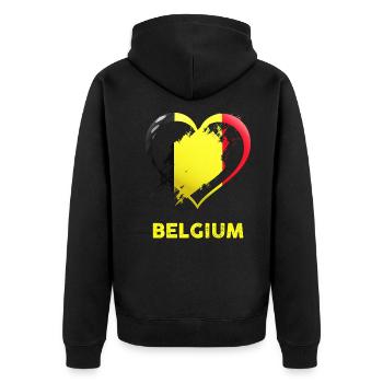 Belgien Herz - Entdecke einzigartige Designs - Unisex Premium Bio Zip Hoodie - Schwarz - Hinten - Nico (187cm)