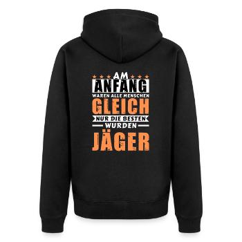 Am Anfang waren alle gleich - Jäger Edition - Unisex Premium Bio Zip Hoodie - Schwarz - Hinten - Nico (187cm)