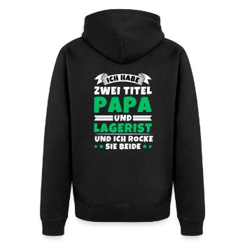 Ich habe 2 Titel Papa und Lagerist - Unisex Premium Bio Zip Hoodie - Schwarz - Hinten - Nico (187cm)