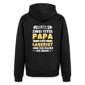 Ich habe 2 Titel Papa und Lagerist - Unisex Premium Bio Zip Hoodie - Schwarz - Hinten - Nico (187cm)