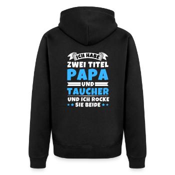 Ich habe 2 Titel Papa und Taucher - Unisex Premium Bio Zip Hoodie - Schwarz - Hinten - Nico (187cm)