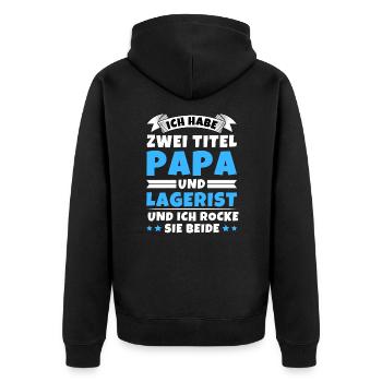 Ich habe 2 Titel Papa und Lagerist - Unisex Premium Bio Zip Hoodie - Schwarz - Hinten - Nico (187cm)